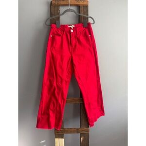 Maje Red Cropped Wide Leg Jeans Raw Hem Size 38 Medium Nautical Streetwear
